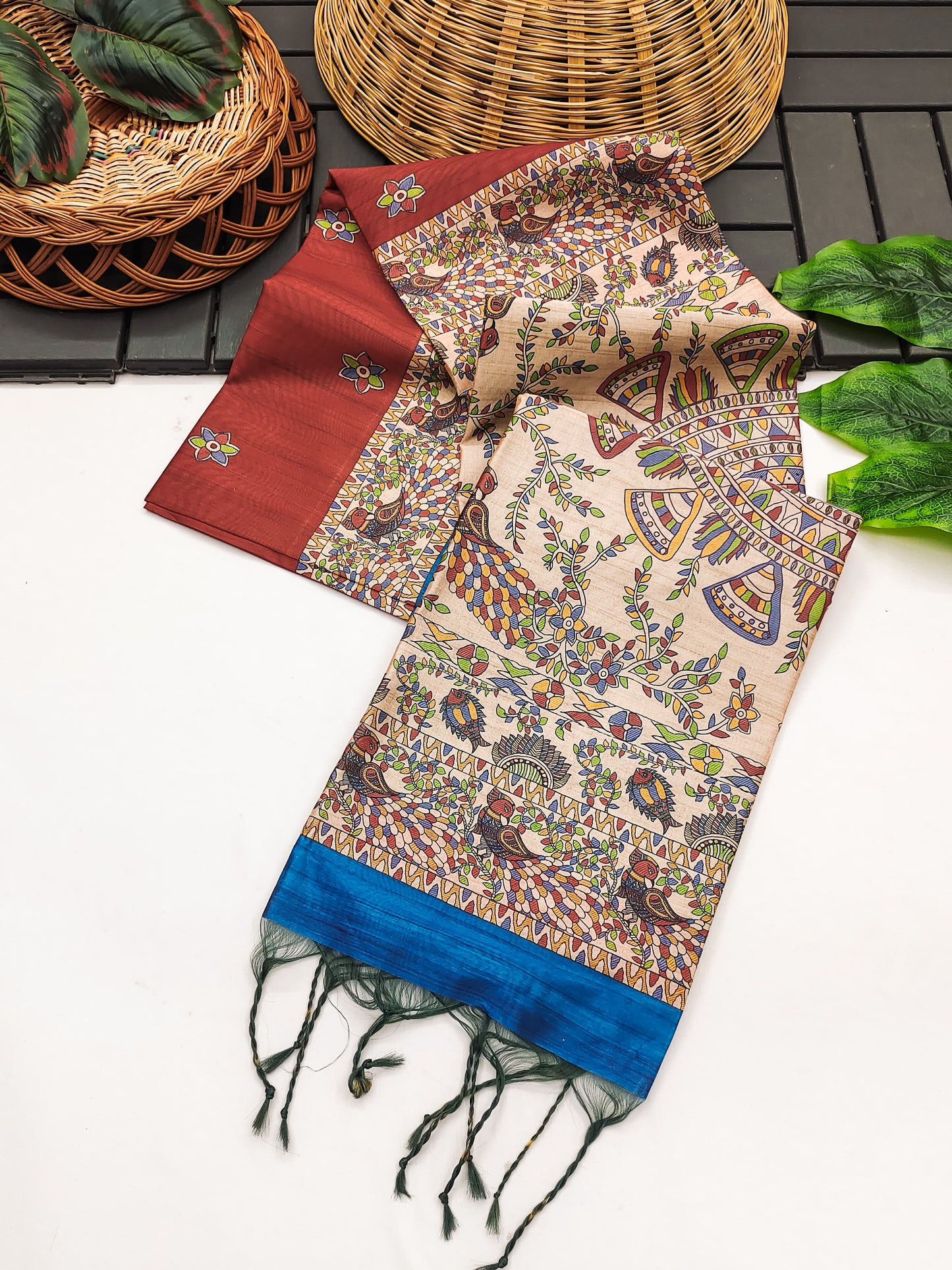 Tussar Silk Madhubani - RED