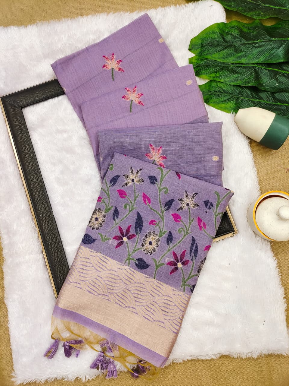 Soft Chanderi Cotton Saree with Intricate Floral Weaving- PURPLE