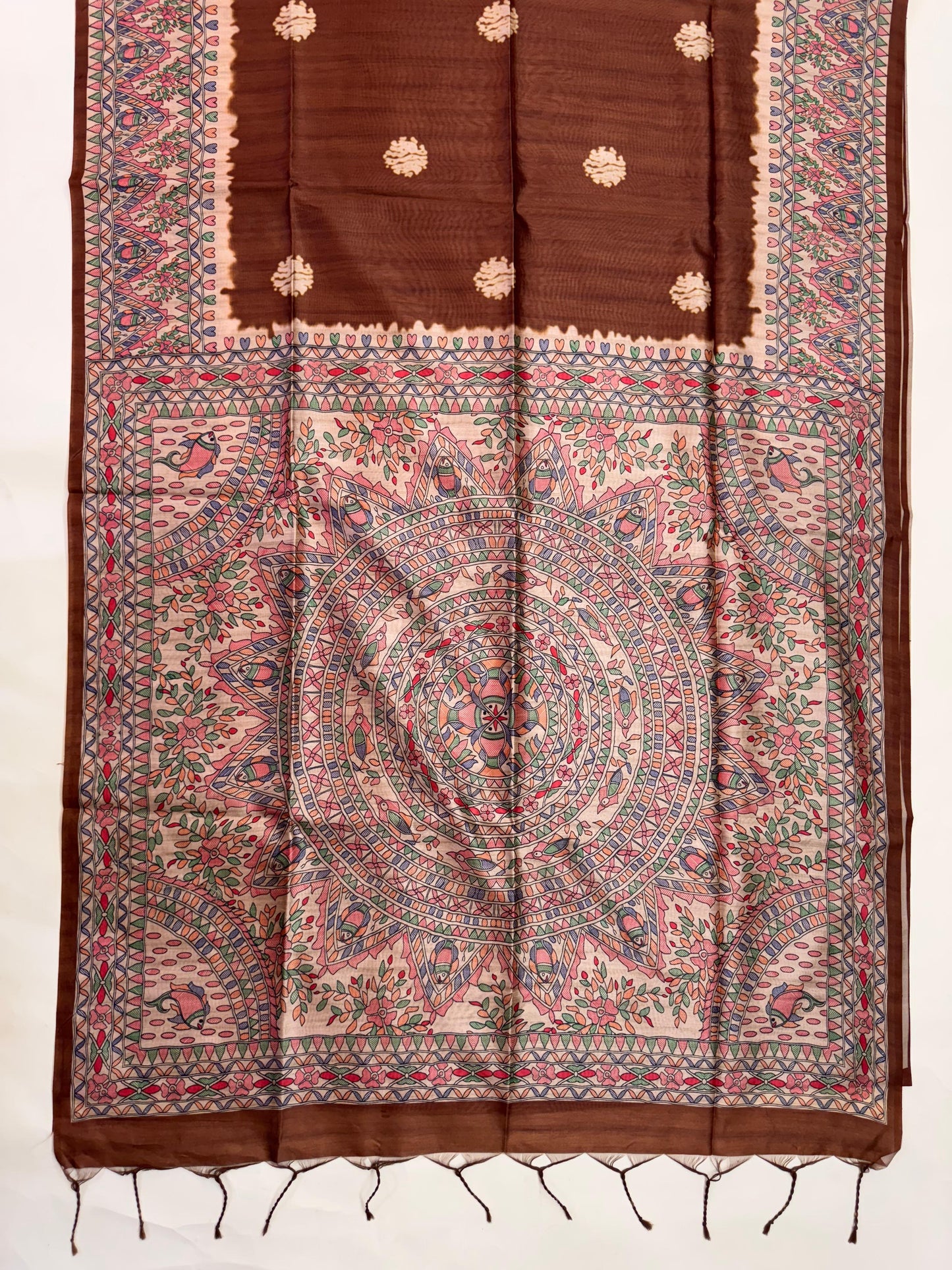 Tussar Silk Madhubani 101 - COFFEE