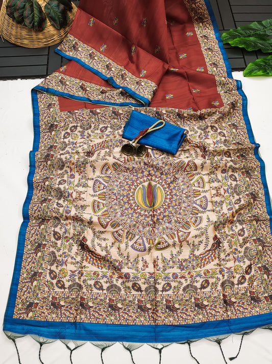 Tussar Silk Madhubani - RED