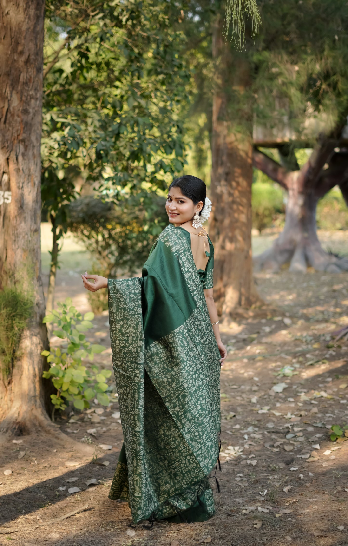 Handloom raw silk saree - BT GREEN