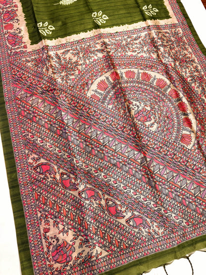 Tussar Silk Madhubani 104 - MAHENDI