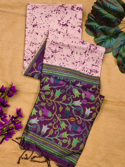 Soft Tussar Silk Saree with beautiful floral print - WINE