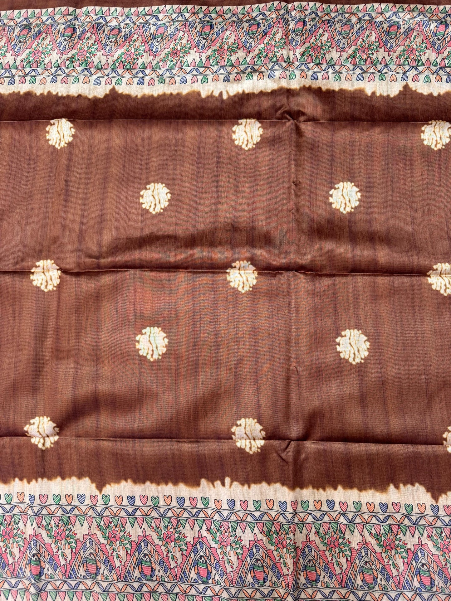 Tussar Silk Madhubani 101 - COFFEE