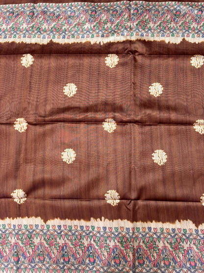 Tussar Silk Madhubani 101 - COFFEE