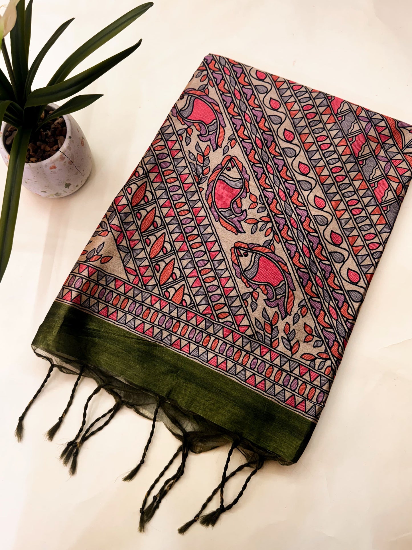 Tussar Silk Madhubani 104 - MAHENDI