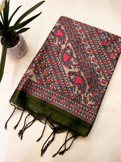 Tussar Silk Madhubani 104 - MAHENDI