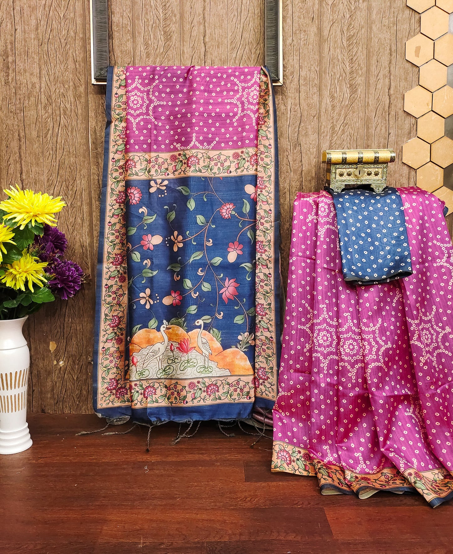 WINE - Tussar Silk Kalamkari Saree