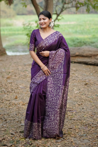 Handloom raw silk saree - WINE