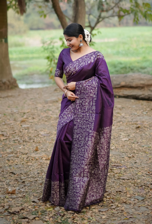 Handloom raw silk saree - WINE
