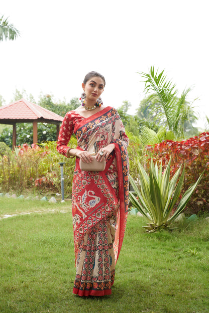 Soft Tussar Silk Saree with Patola Print