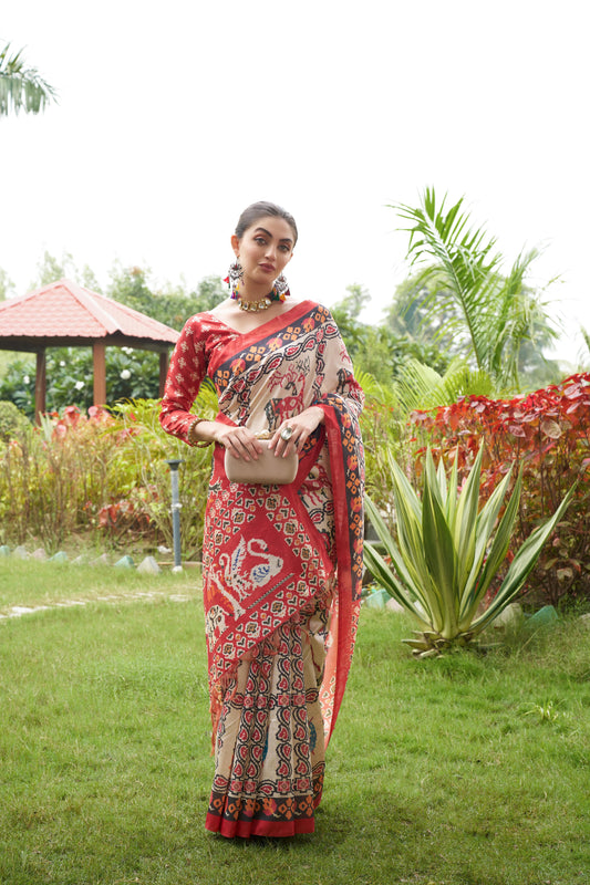Soft Tussar Silk Saree with Patola Print