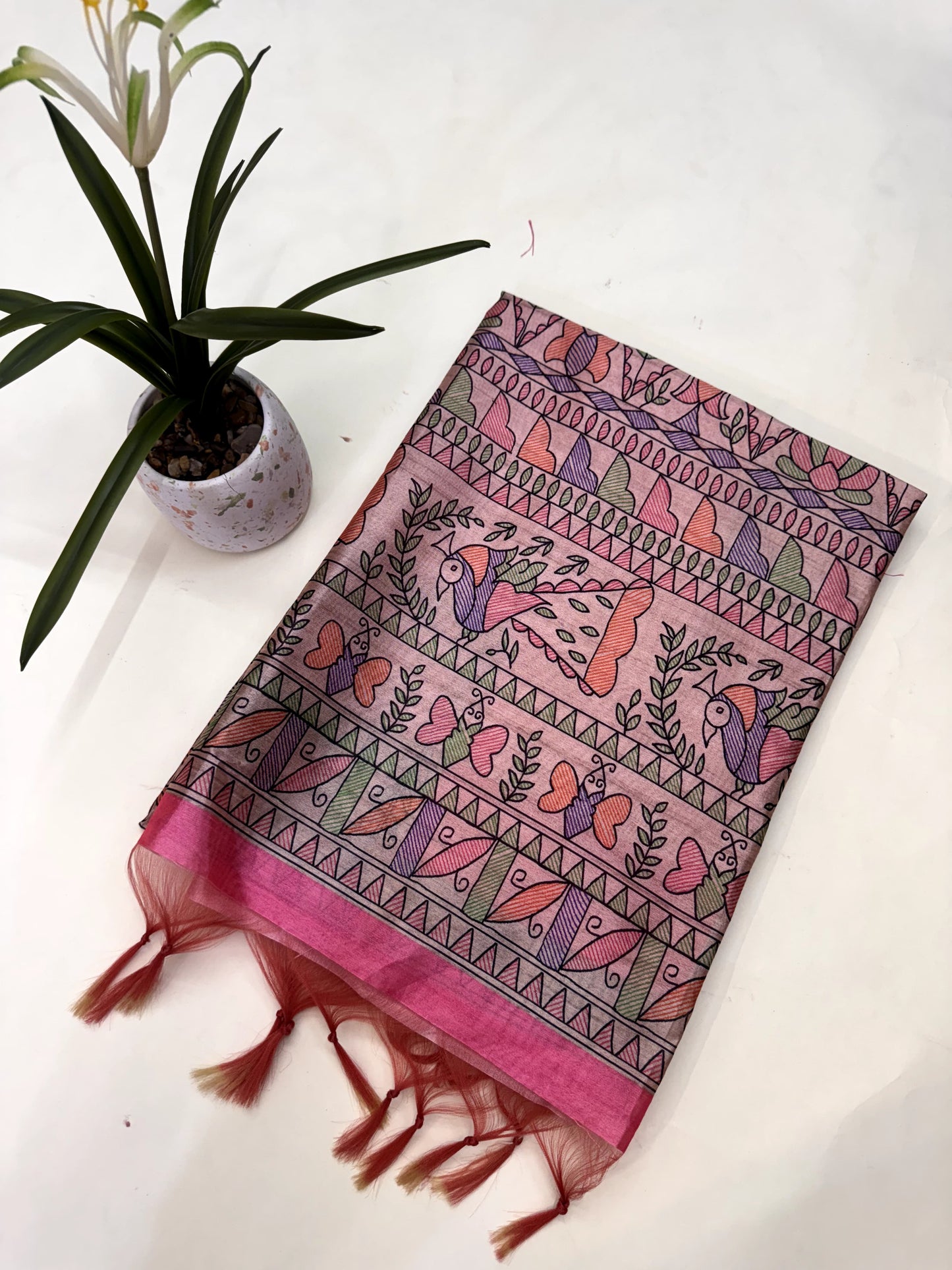 Tussar Silk Madhubani 102 - PINK