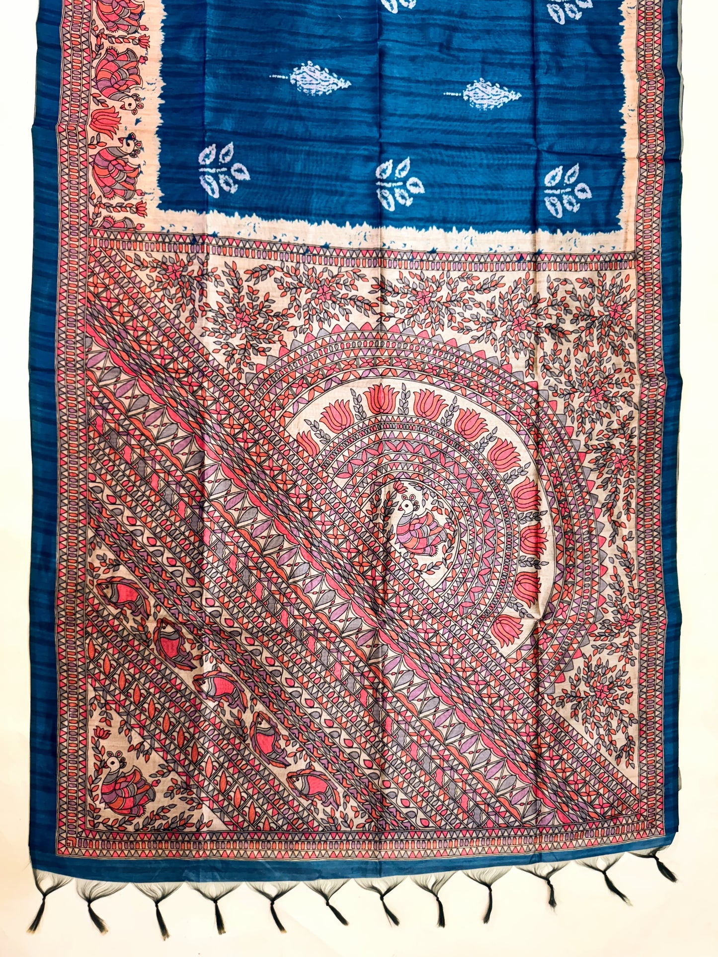 Tussar Silk Madhubani 104 - BLUE
