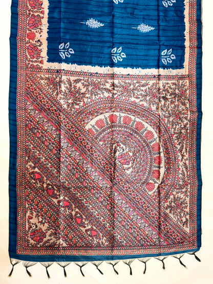 Tussar Silk Madhubani 104 - BLUE