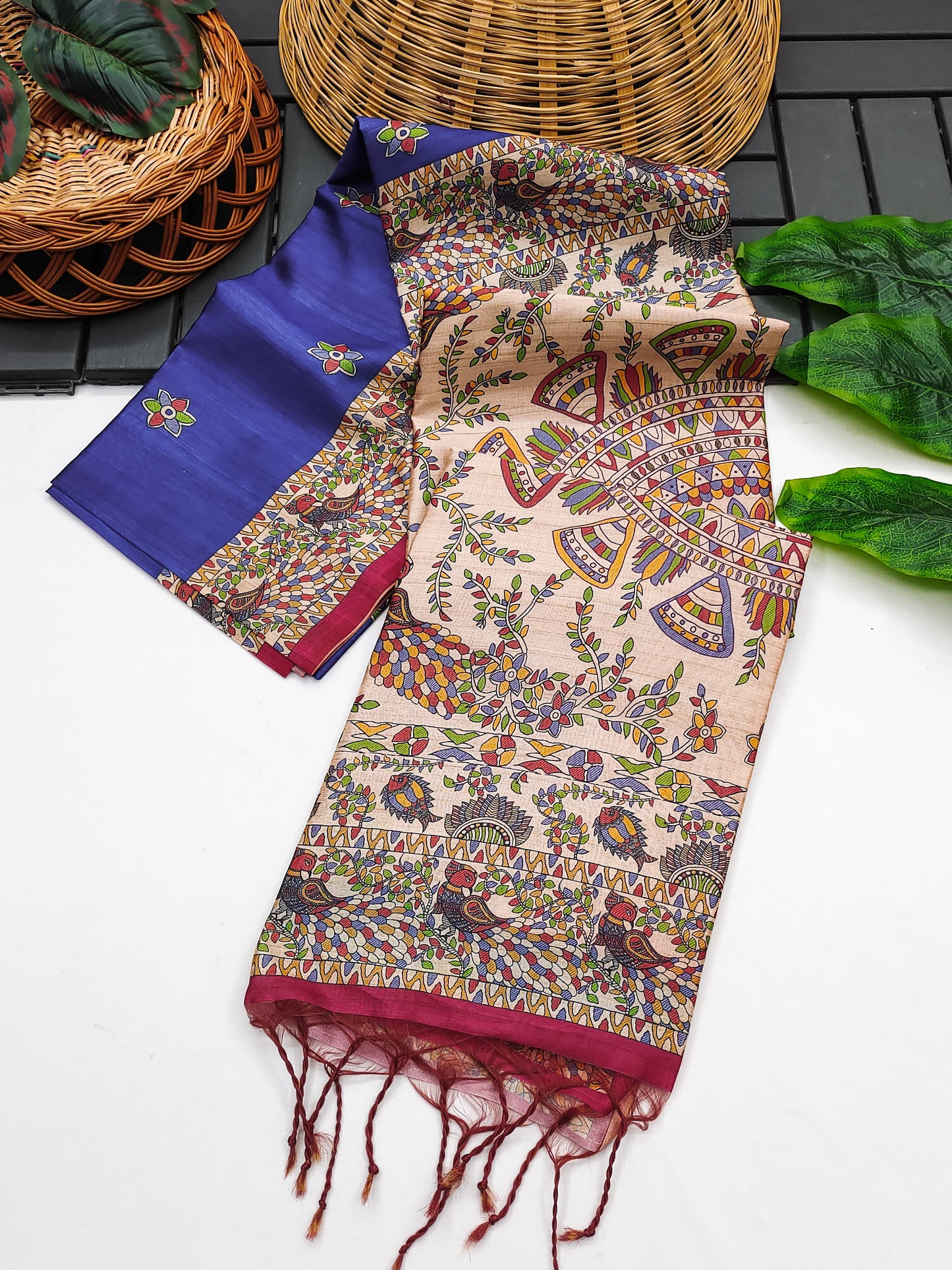 Tussar Silk Madhubani - BLUE