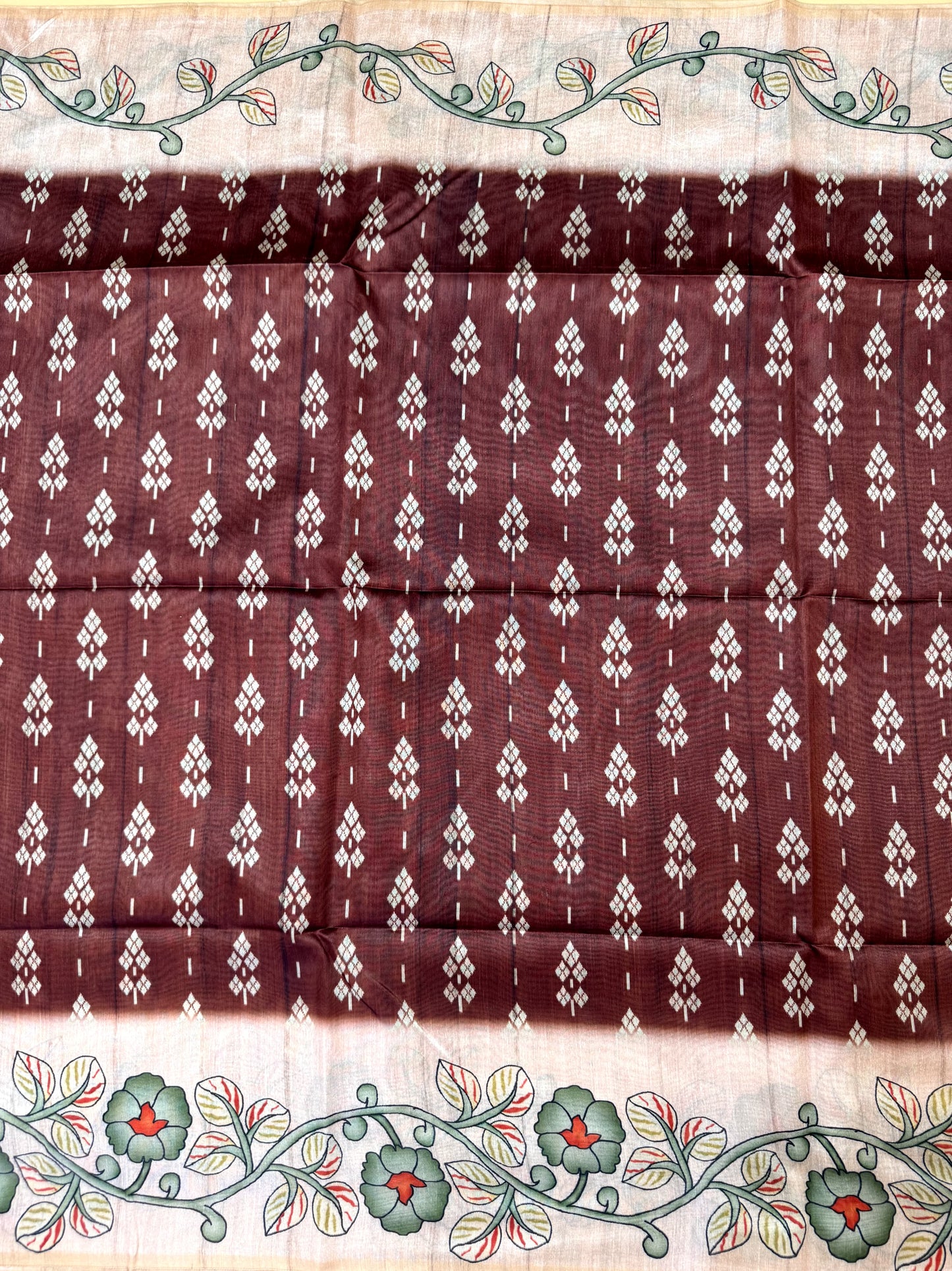 Tussar Silk Kalamkari Printed Pallu -  COFFEE