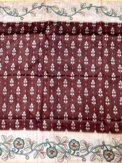 Tussar Silk Kalamkari Printed Pallu -  COFFEE