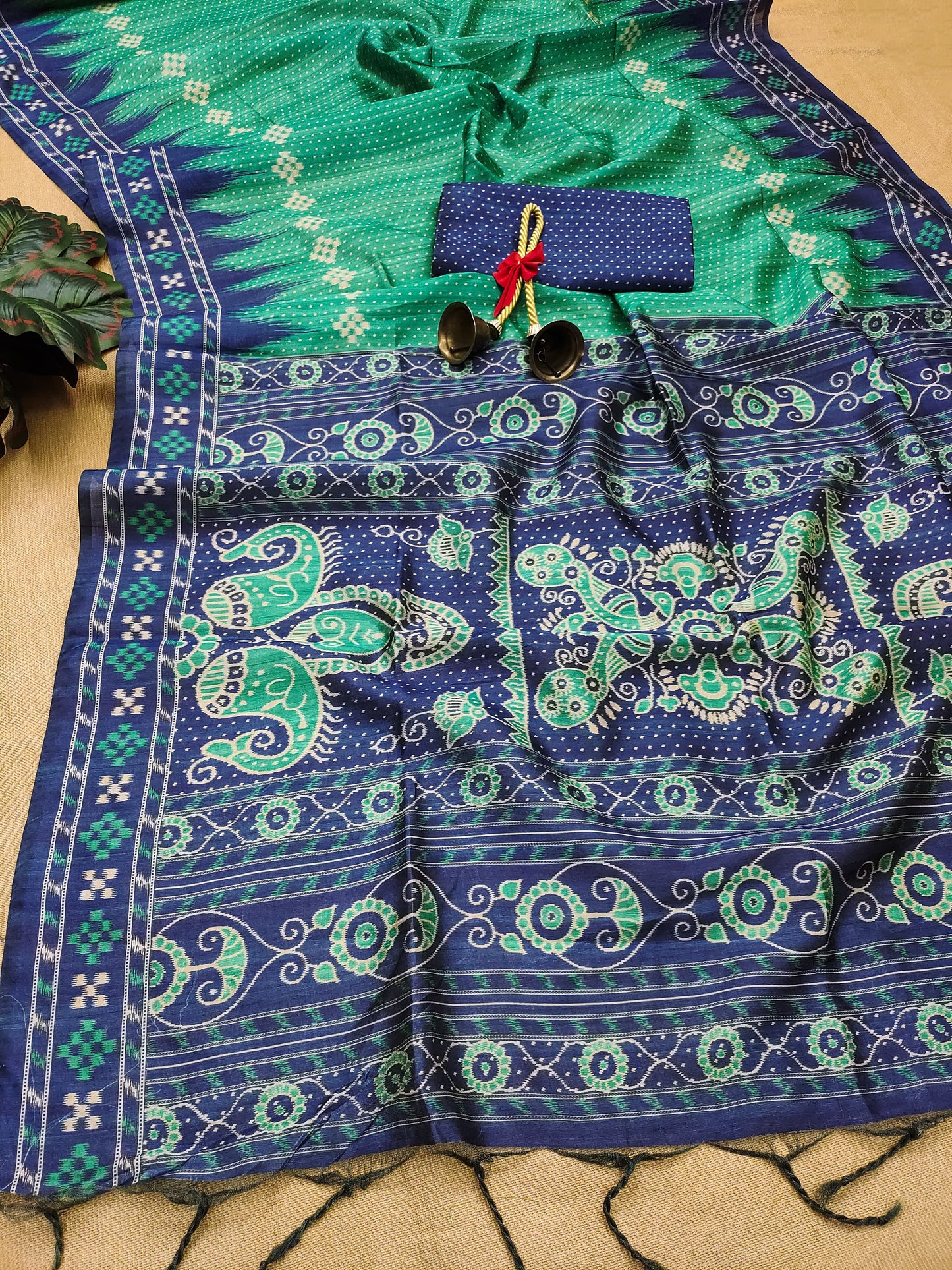 Soft Tussar silk saree with traditional temple print - RAMA