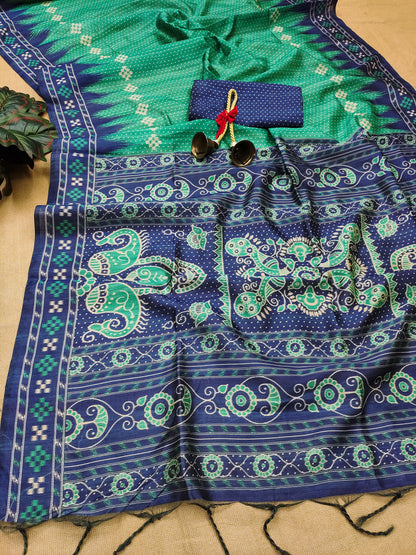 Soft Tussar silk saree with traditional temple print - RAMA