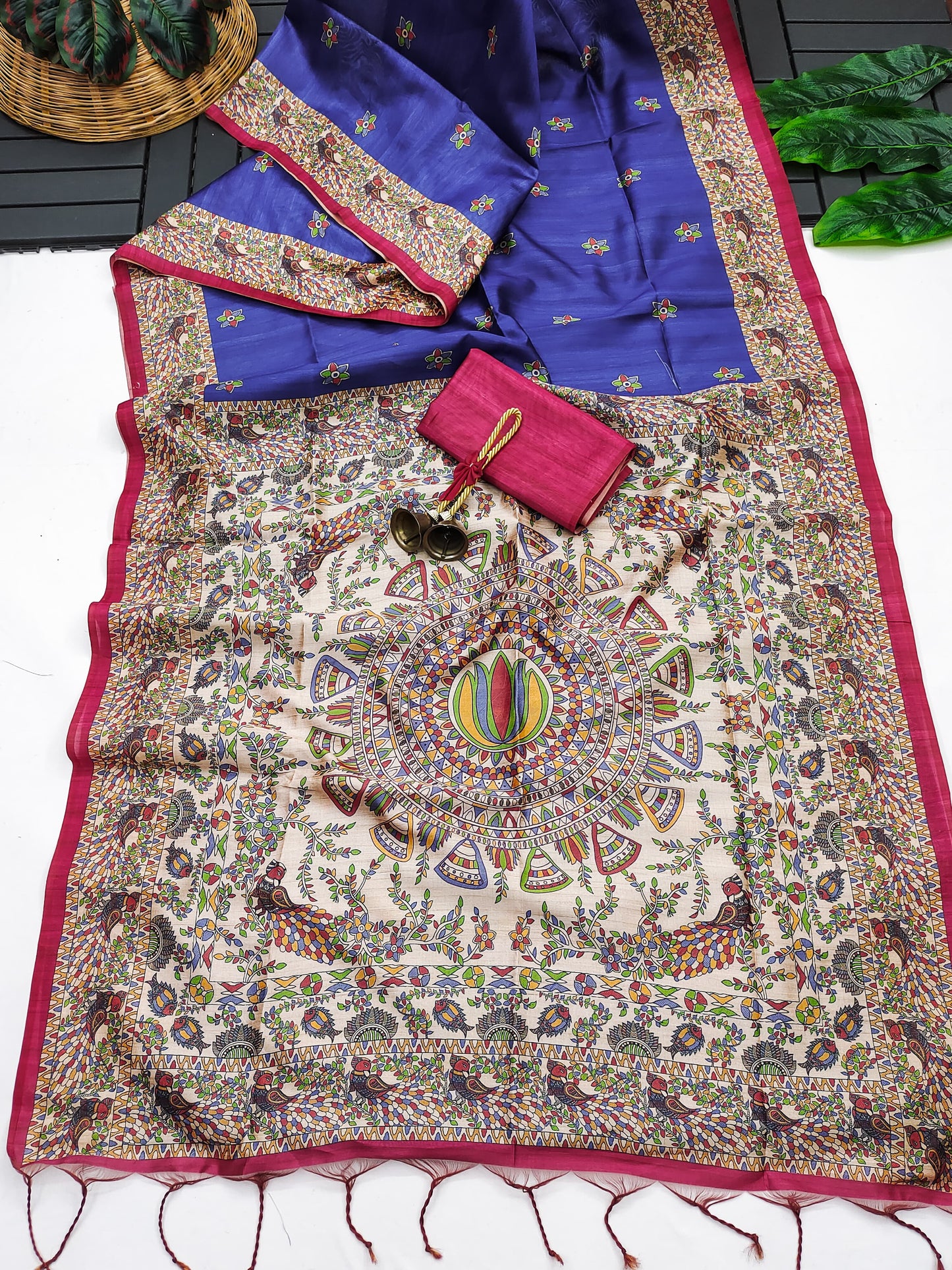 Tussar Silk Madhubani - BLUE