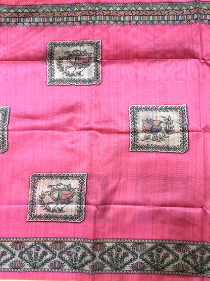 Tussar Silk Madhubani 102 - PINK