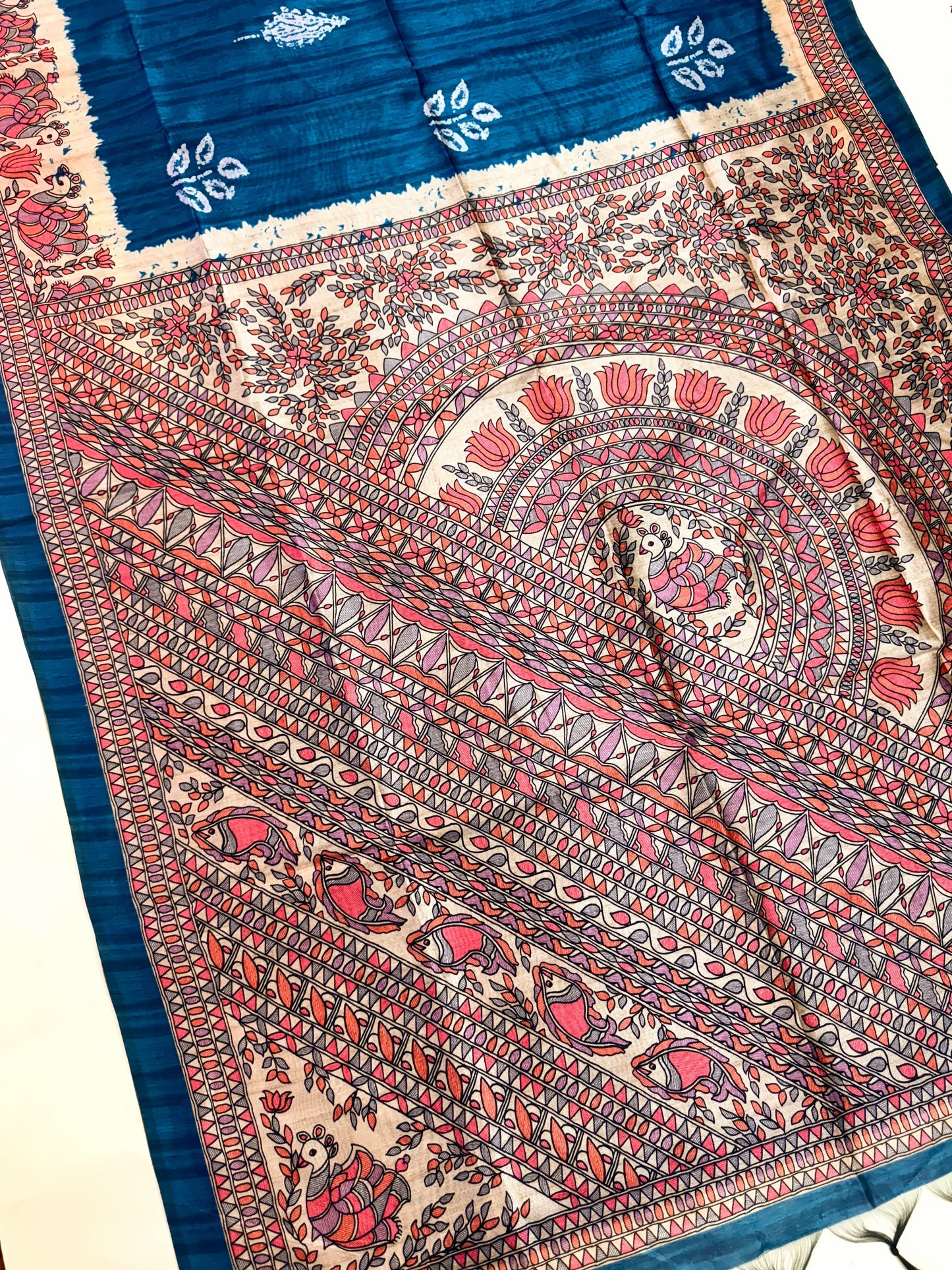 Tussar Silk Madhubani 104 - BLUE