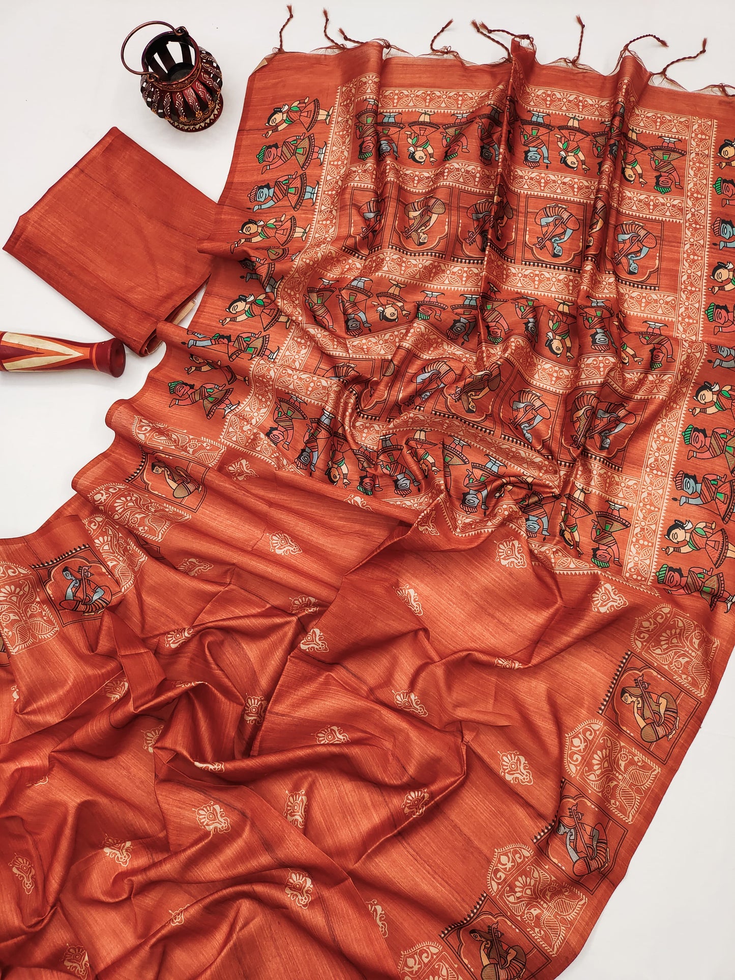 Madhubani Printed Saree - ORANGE