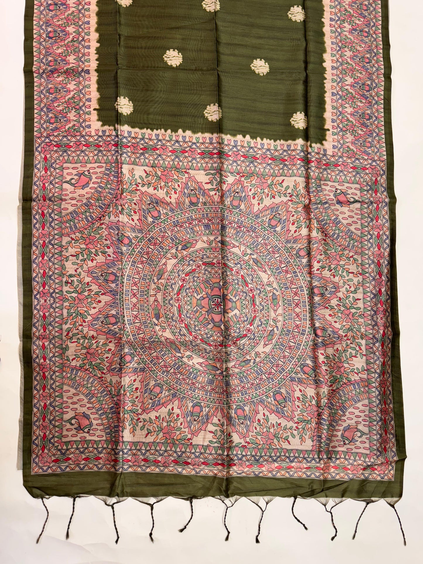 Tussar Silk Madhubani 101 - GREEN
