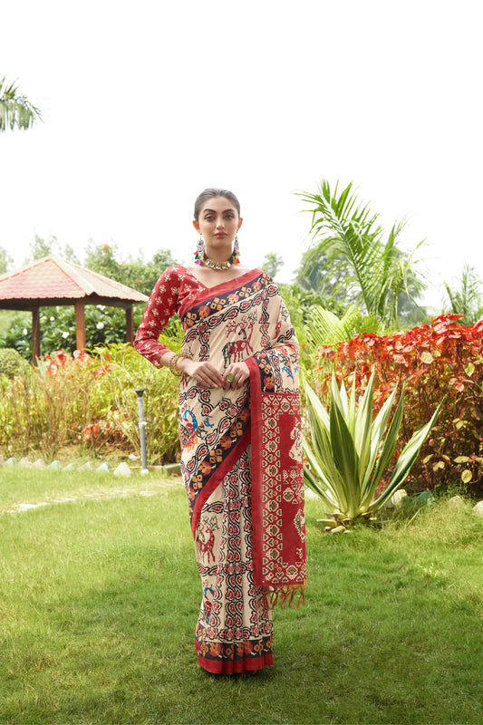Soft Tussar Silk Saree with Patola Print