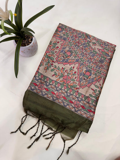 Tussar Silk Madhubani 101 - GREEN
