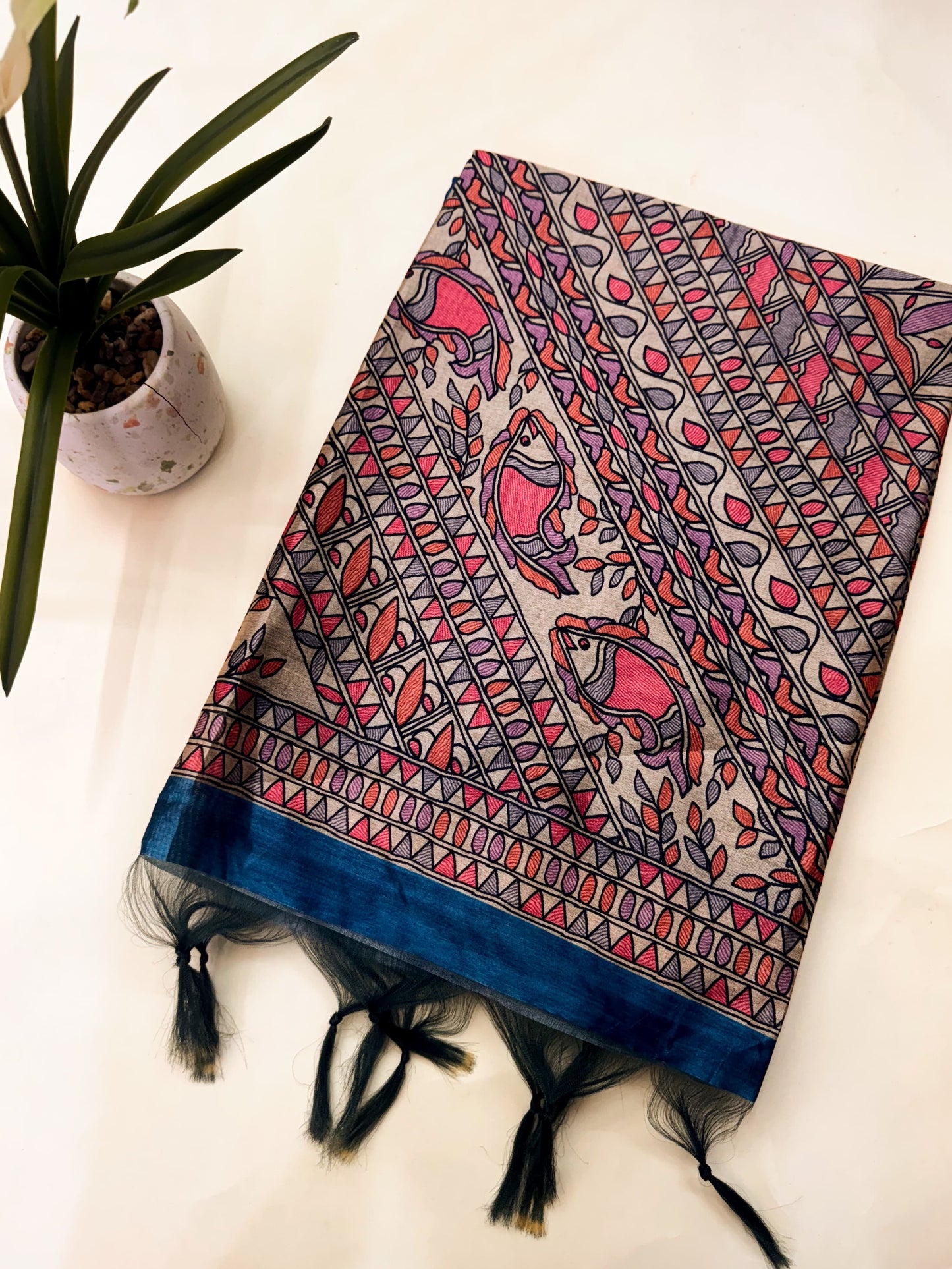 Tussar Silk Madhubani 104 - BLUE