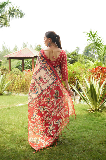 Soft Tussar Silk Saree with Patola Print