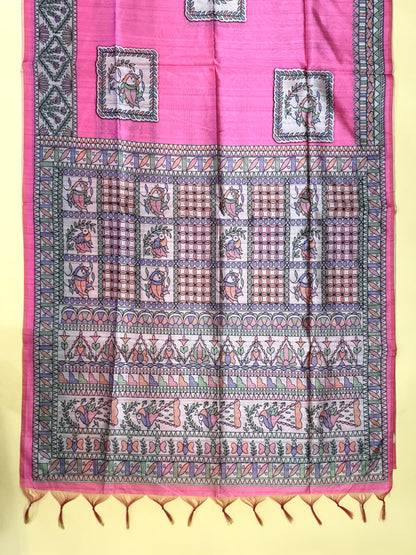 Tussar Silk Madhubani 102 - PINK