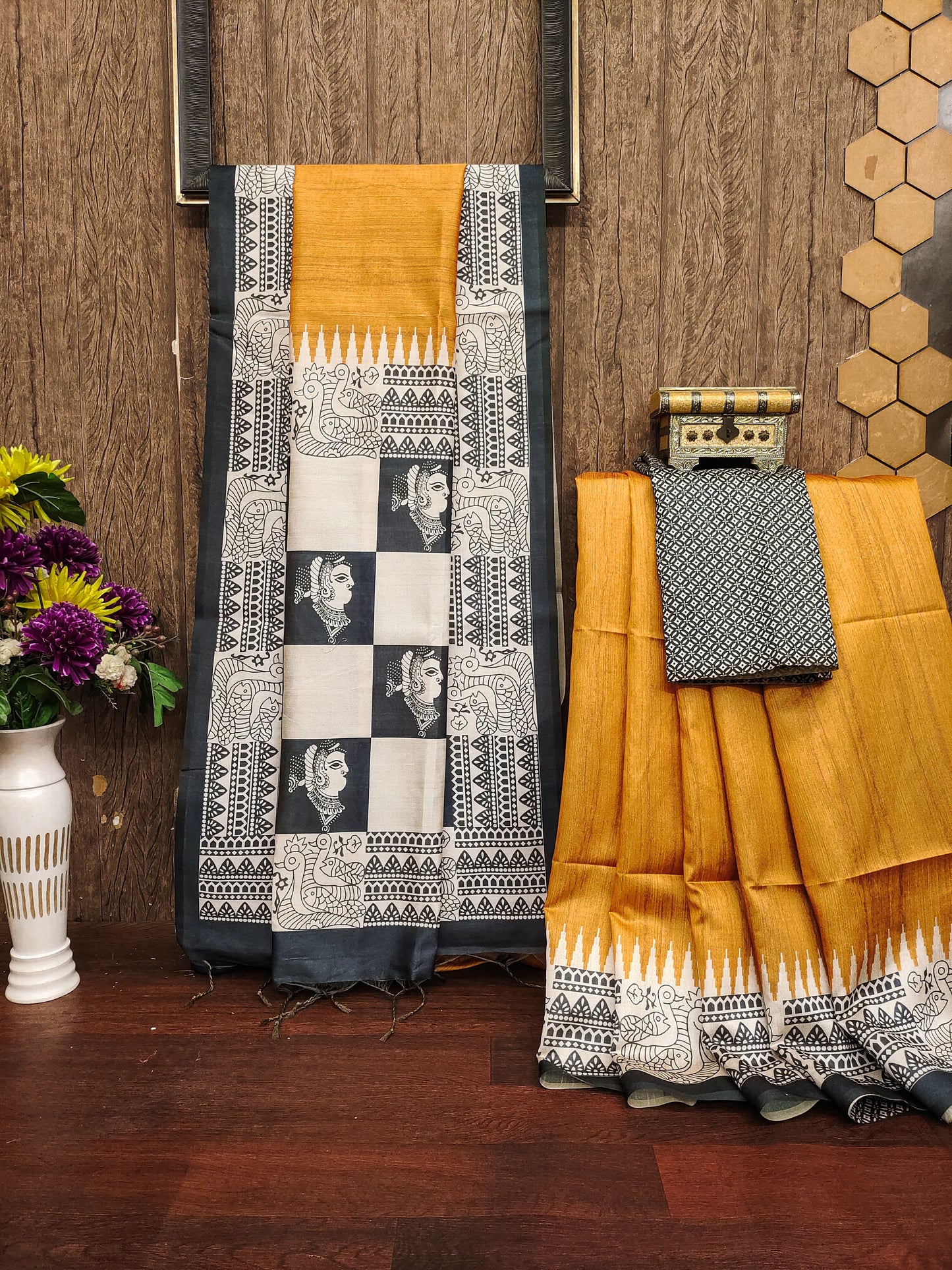 YORKER YELLOW - Tussar Silk Kalamkari Saree