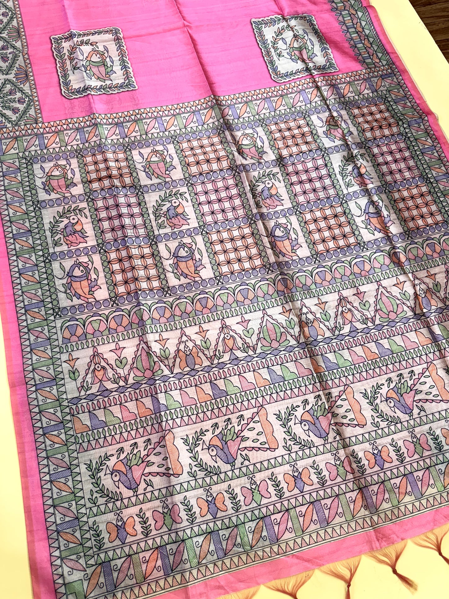 Tussar Silk Madhubani 102 - PINK