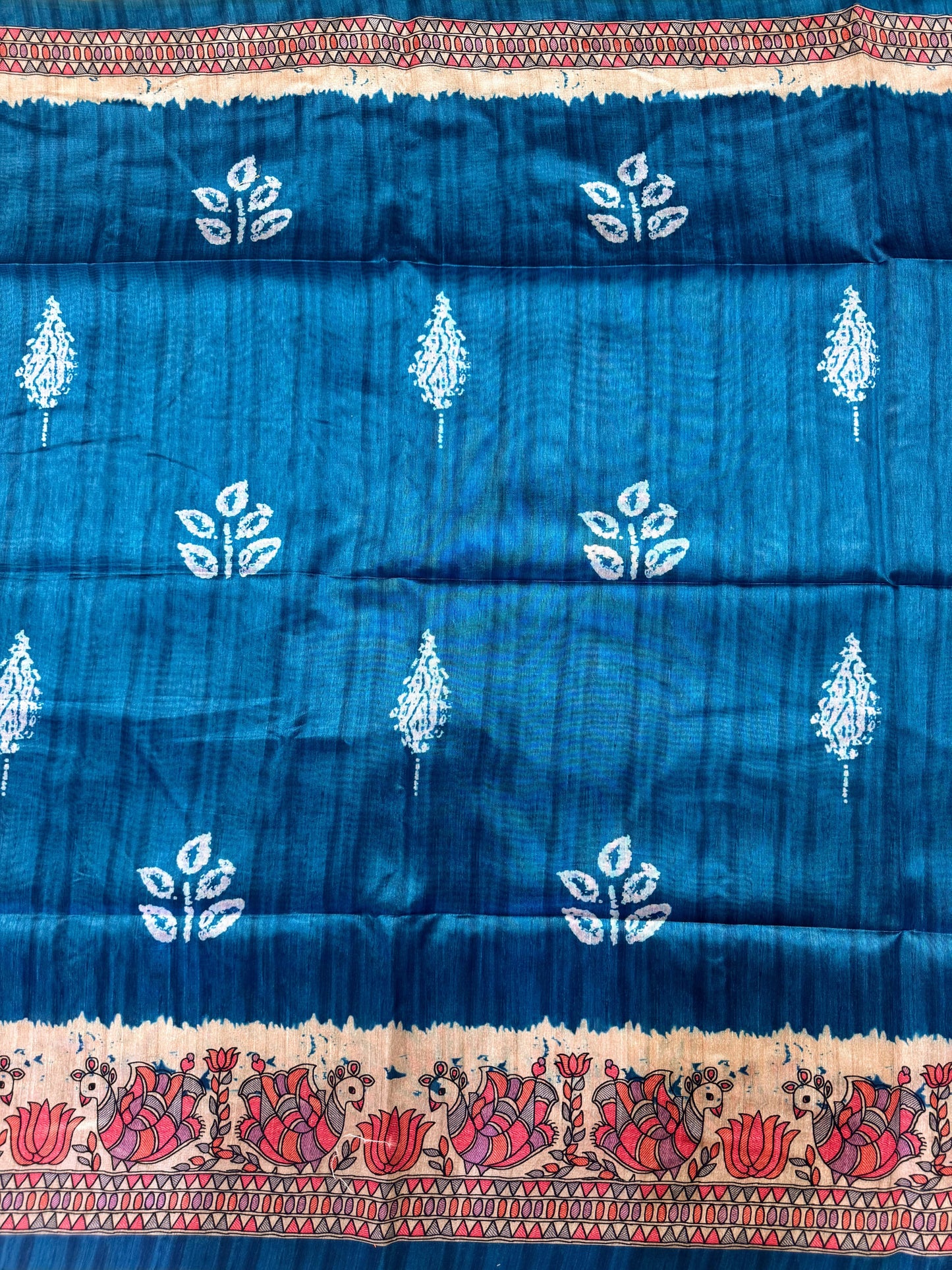 Tussar Silk Madhubani 104 - BLUE