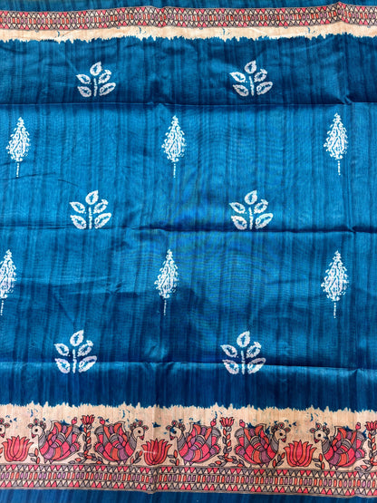 Tussar Silk Madhubani 104 - BLUE