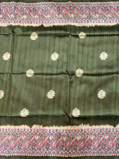 Tussar Silk Madhubani 101 - GREEN