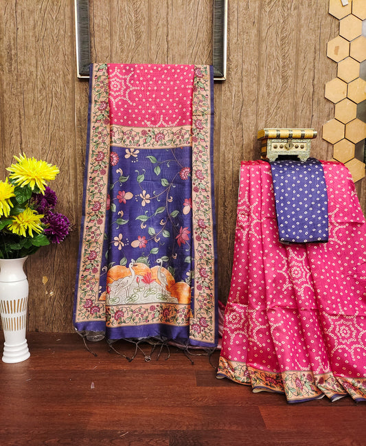 PINK - Tussar Silk Kalamkari Saree
