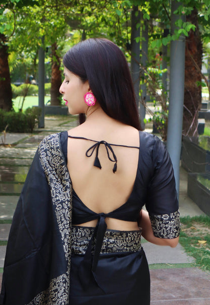 Handloom raw silk saree - BLACK