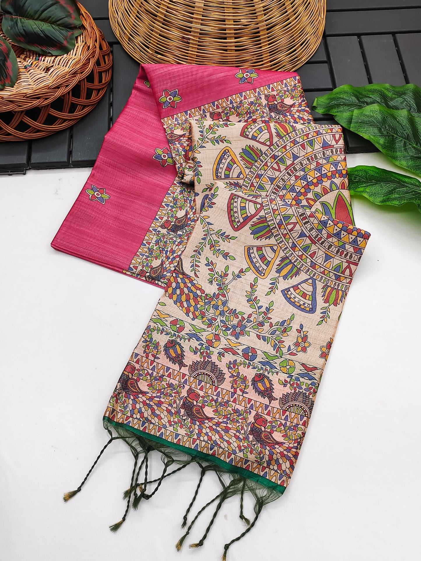 Tussar Silk Madhubani - PINK