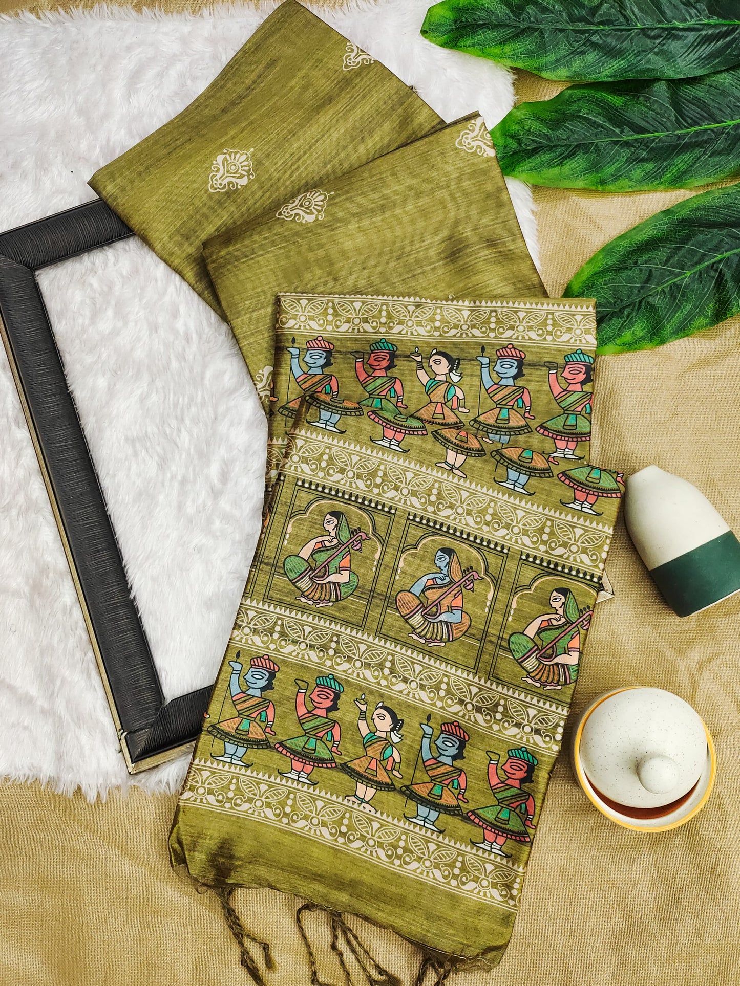 Madhubani Printed Saree - MEHNDI