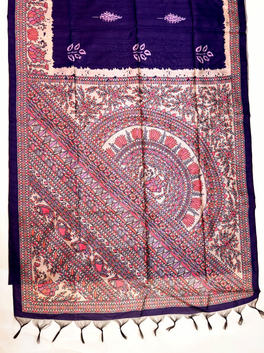 Tussar Silk Madhubani 104 - PURPLE