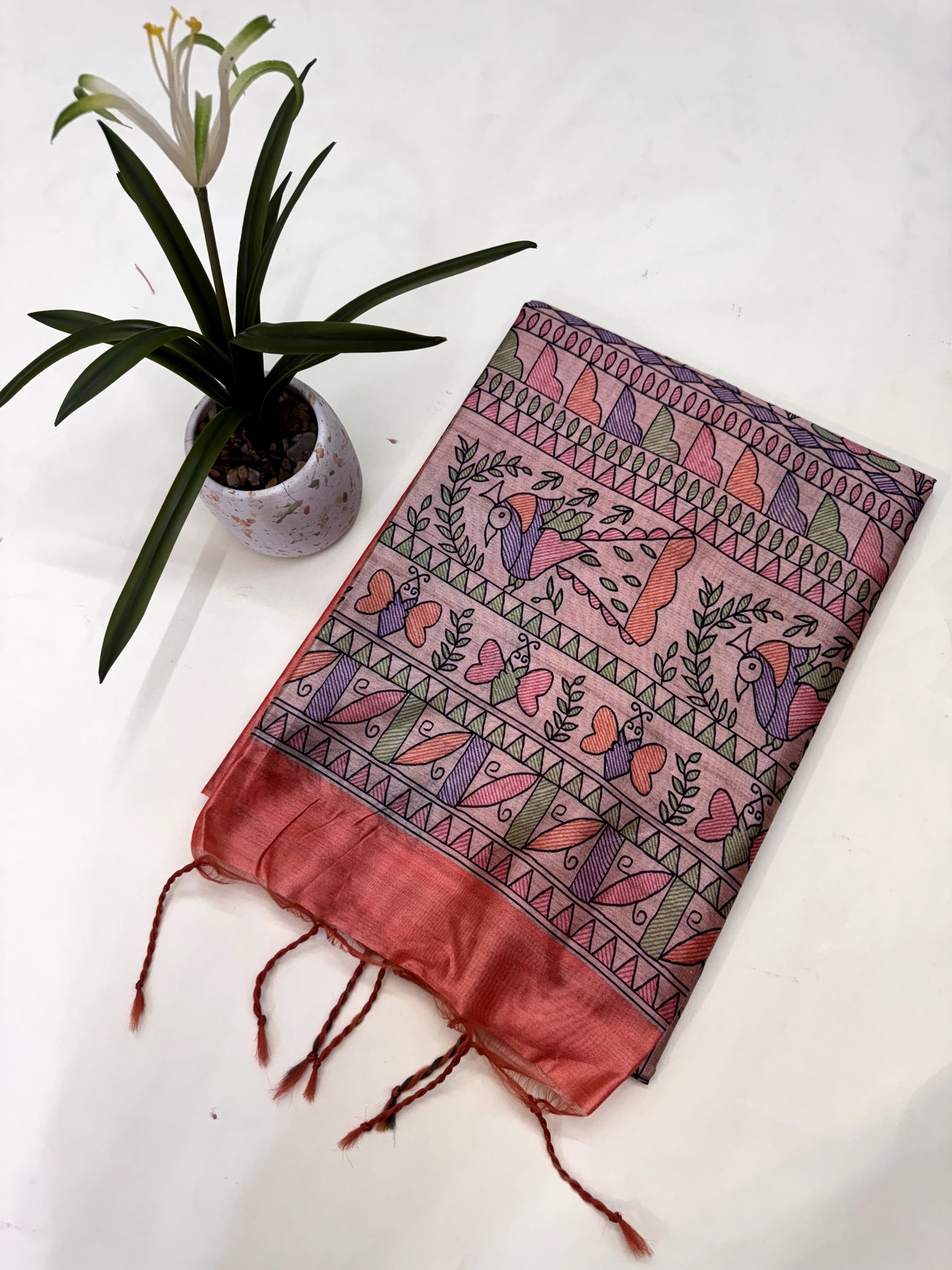 Tussar Silk Madhubani 102 - ORANGE