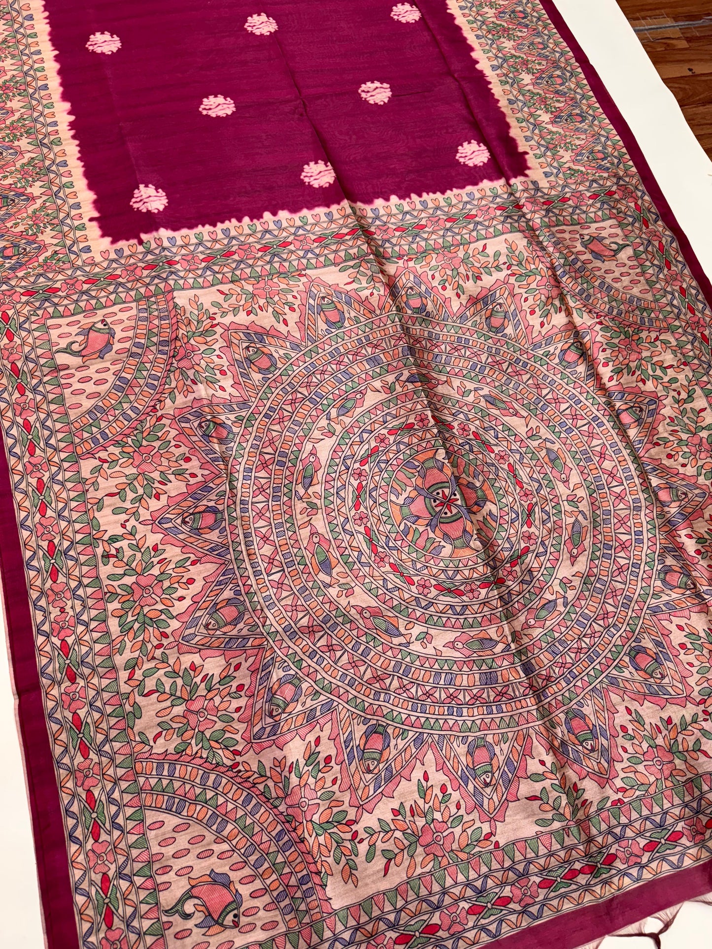 Tussar Silk Madhubani 101 - PINK