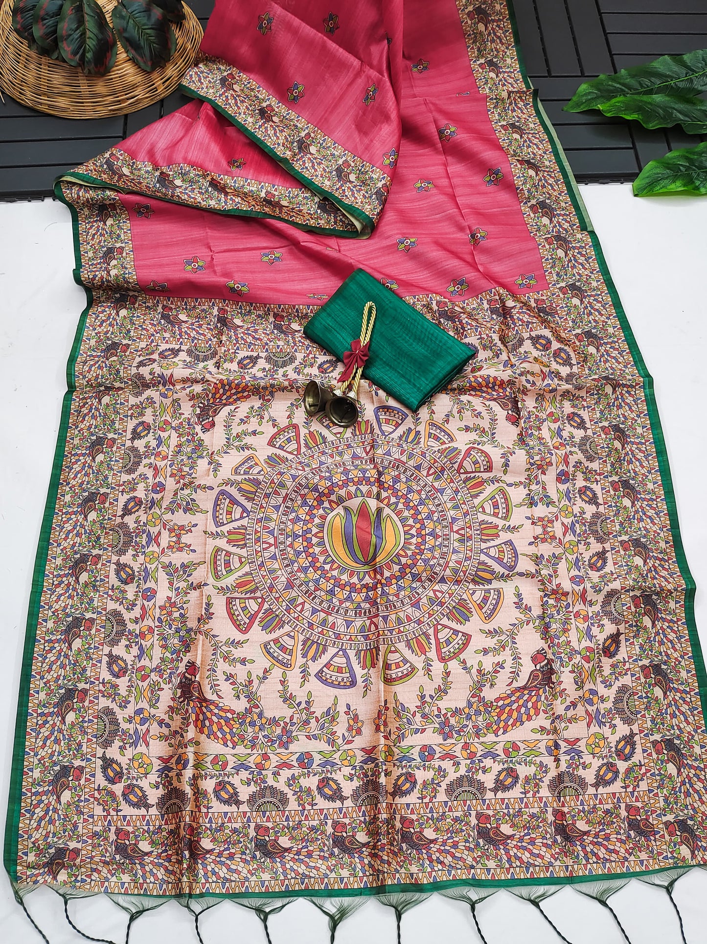 Tussar Silk Madhubani - PINK