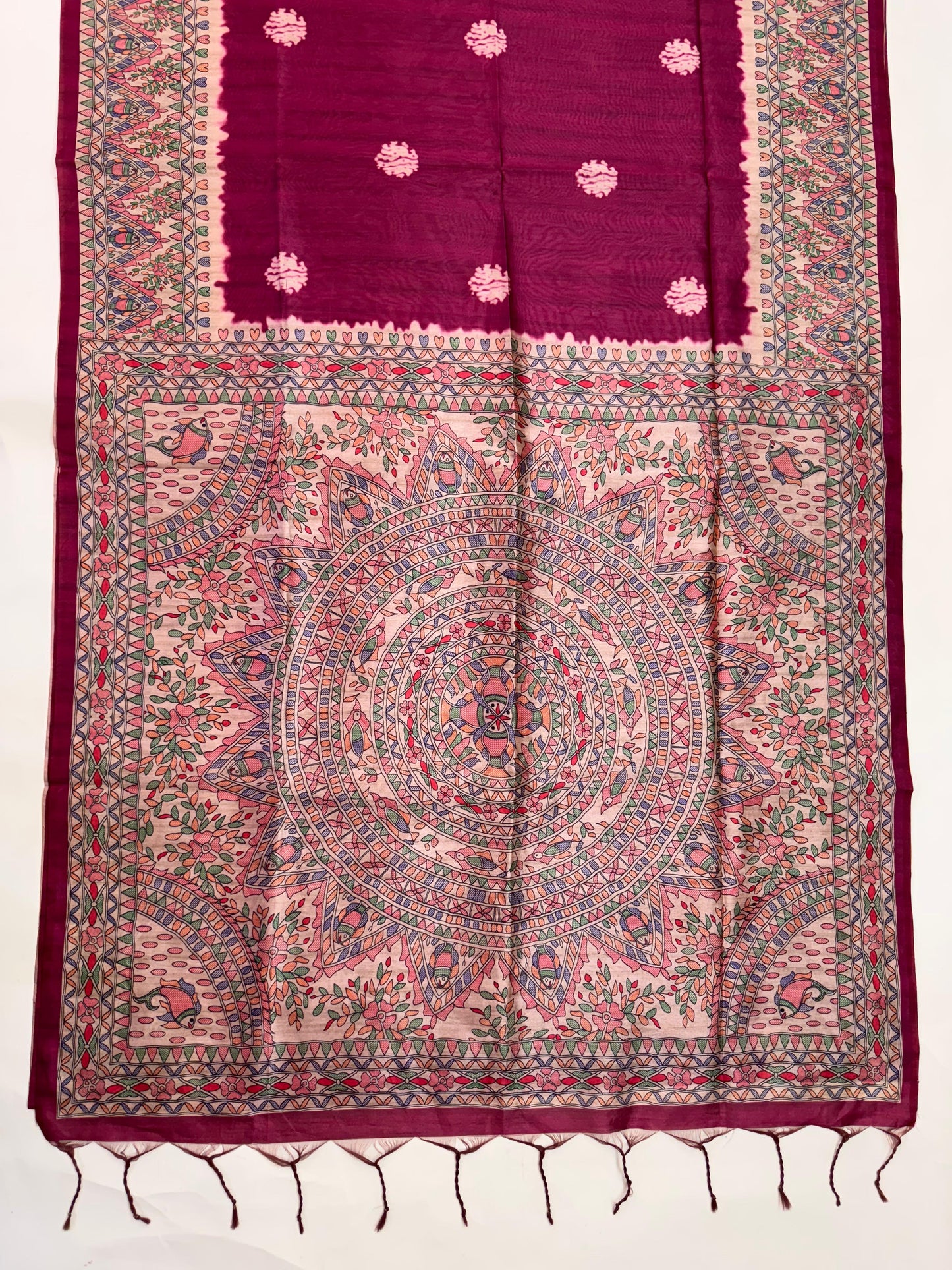 Tussar Silk Madhubani 101 - PINK