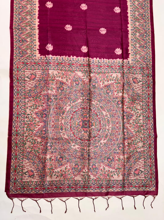 Tussar Silk Madhubani 101 - PINK