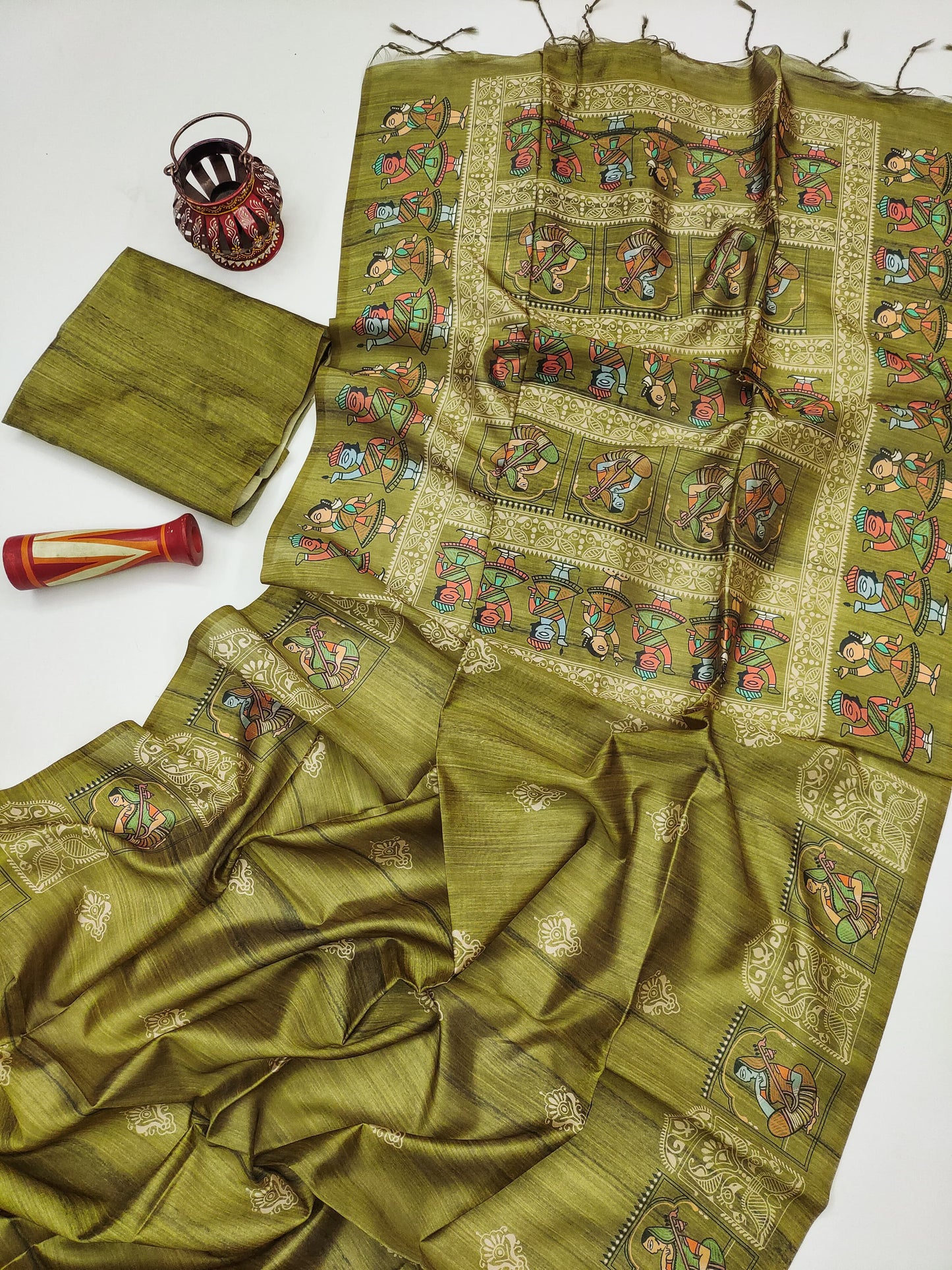 Madhubani Printed Saree - MEHNDI
